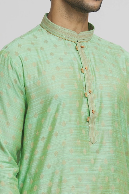 Shop_Arihant Rai Sinha_Green Silk Embroidery Floral Butti Kurta And Dhoti Pant Set_Online_at_Aza_Fashions