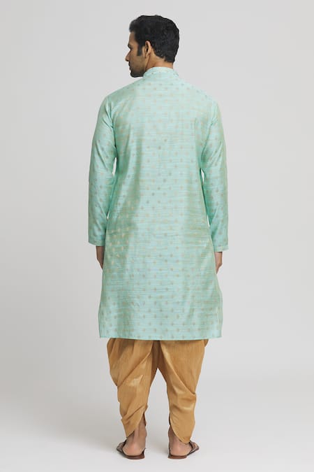 Shop Arihant Rai Sinha Blue Silk Embroidery Floral Butti Straight Kurta And Dhoti Pant Set at Aza Fashions Shop_Arihant Rai Sinha_Blue Silk Embroidery Floral Butti Straight Kurta And Dhoti Pant Set _at_Aza_Fashions