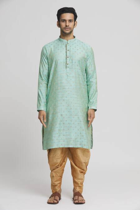 Arihant Rai Sinha Blue Silk Embroidery Floral Butti Straight Kurta And Dhoti Pant Set Online at Aza Fashions Arihant Rai Sinha_Blue Silk Embroidery Floral Butti Straight Kurta And Dhoti Pant Set _Online_at_Aza_Fashions