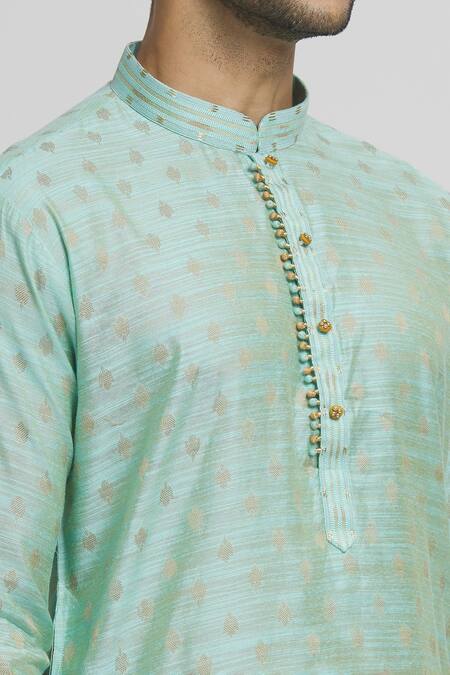 Shop Arihant Rai Sinha Blue Silk Embroidery Floral Butti Straight Kurta And Dhoti Pant Set Online at Aza Fashions Shop_Arihant Rai Sinha_Blue Silk Embroidery Floral Butti Straight Kurta And Dhoti Pant Set _Online_at_Aza_Fashions