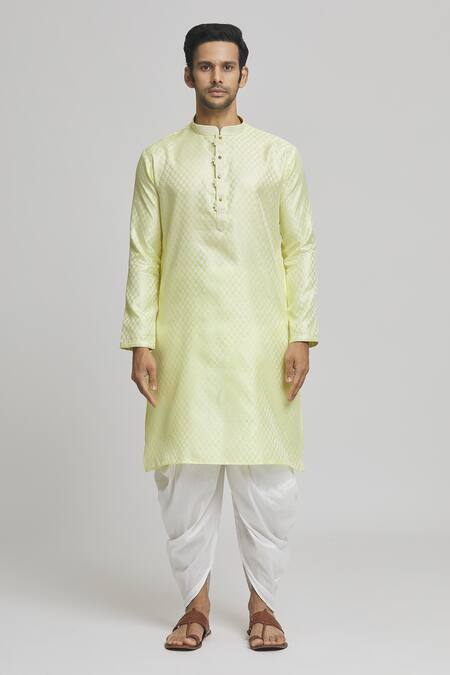 Arihant Rai Sinha Yellow , Satin, Floral Geometric Pattern Kurta And Solid Dhoti Pant Set Online at Aza Fashions Arihant Rai Sinha_Yellow , Satin, Floral Geometric Pattern Kurta And Solid Dhoti Pant Set _Online_at_Aza_Fashions