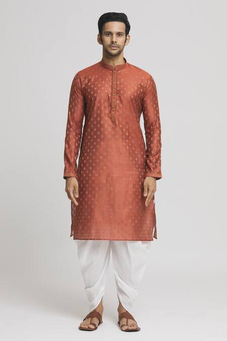 Arihant Rai Sinha_Orange Silk, Cotton Embroidery Straight Floral Pattern Kurta And Dhoti Pant Set_at_Aza_Fashions