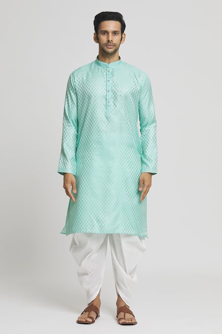 Arihant Rai Sinha_Green Silk, Cotton Embroidery Floral Geometric Pattern Kurta With Dhoti Pant_Online_at_Aza_Fashions
