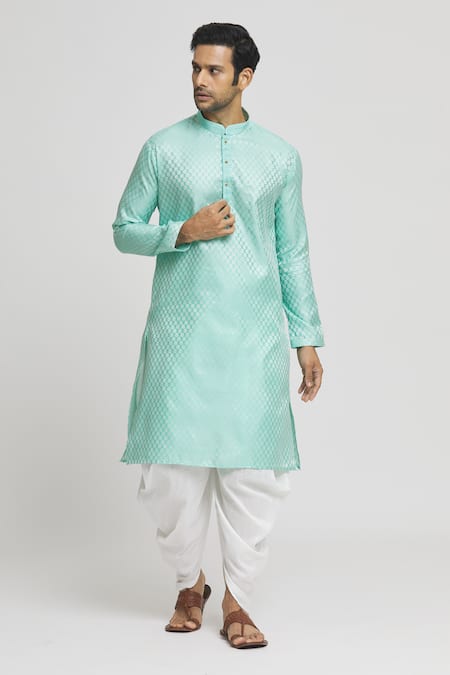 Buy_Arihant Rai Sinha_Green Silk, Cotton Embroidery Floral Geometric Pattern Kurta With Dhoti Pant_Online_at_Aza_Fashions