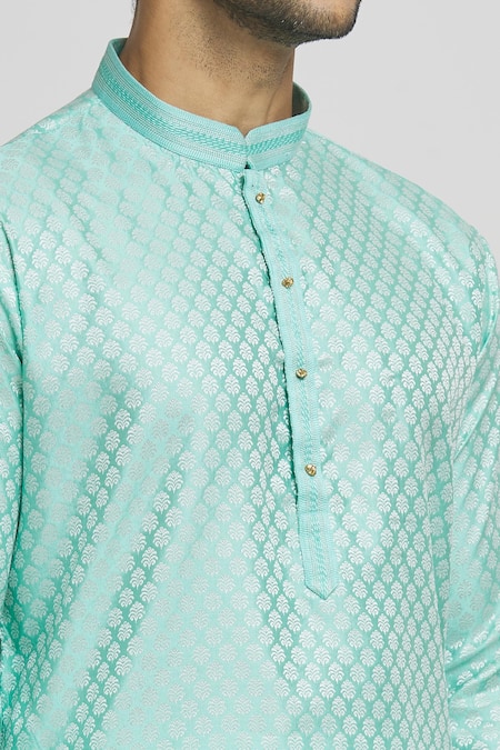 Shop_Arihant Rai Sinha_Green Silk, Cotton Embroidery Floral Geometric Pattern Kurta With Dhoti Pant_Online_at_Aza_Fashions