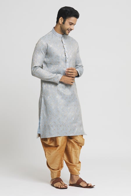 Buy_Arihant Rai Sinha_Grey Silk Floral Pattern Kurta And Dhoti Pant Set_Online_at_Aza_Fashions