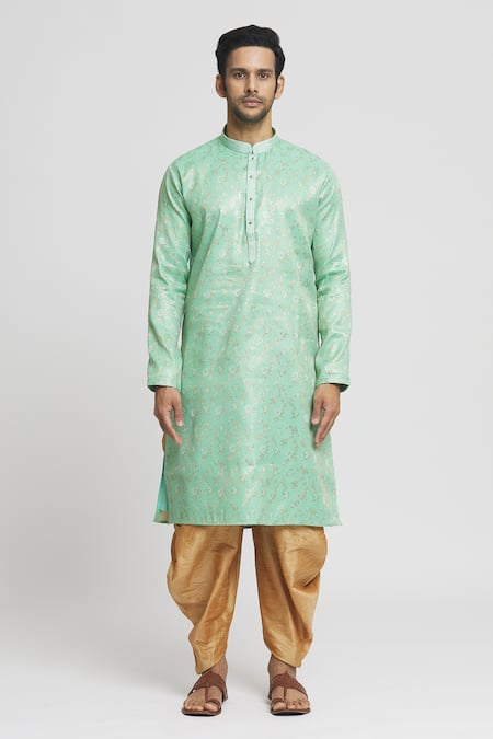 Arihant Rai Sinha_Green Silk Embroidery Floral Pattern Kurta And Dhoti Pant Set_Online_at_Aza_Fashions