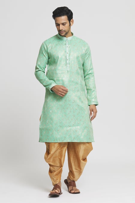 Buy_Arihant Rai Sinha_Green Silk Embroidery Floral Pattern Kurta And Dhoti Pant Set_Online_at_Aza_Fashions
