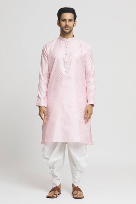 Arihant Rai Sinha_Pink Silk, Cotton Embroidery Geometric Pattern Kurta And Dhoti Pant Set _Online_at_Aza_Fashions