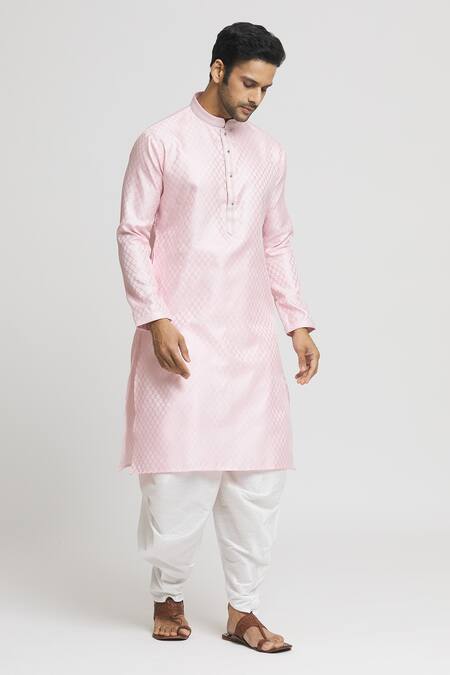 Buy_Arihant Rai Sinha_Pink Silk, Cotton Embroidery Geometric Pattern Kurta And Dhoti Pant Set _Online_at_Aza_Fashions