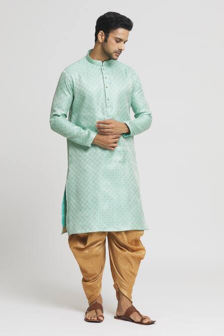 Buy Arihant Rai Sinha Green Silk Embroidery Checkered Kurta And Dhoti Pant Set Online at Aza Fashions Buy_Arihant Rai Sinha_Green Silk Embroidery Checkered Kurta And Dhoti Pant Set _Online_at_Aza_Fashions