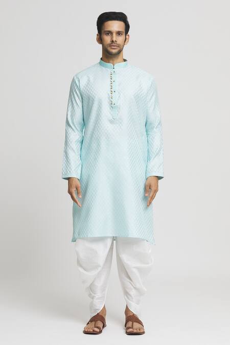 Arihant Rai Sinha_Blue Silk, Cotton Embroidery Floral Geometric Pattern Kurta And Dhoti Pant Set_Online_at_Aza_Fashions