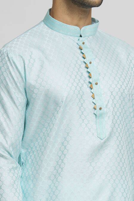 Shop_Arihant Rai Sinha_Blue Silk, Cotton Embroidery Floral Geometric Pattern Kurta And Dhoti Pant Set_Online_at_Aza_Fashions