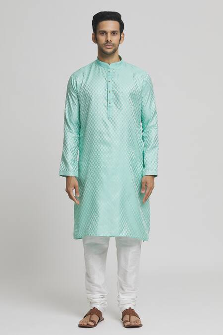 Arihant Rai Sinha_Green Silk Damask Motif Blend Kurta Set_Online_at_Aza_Fashions