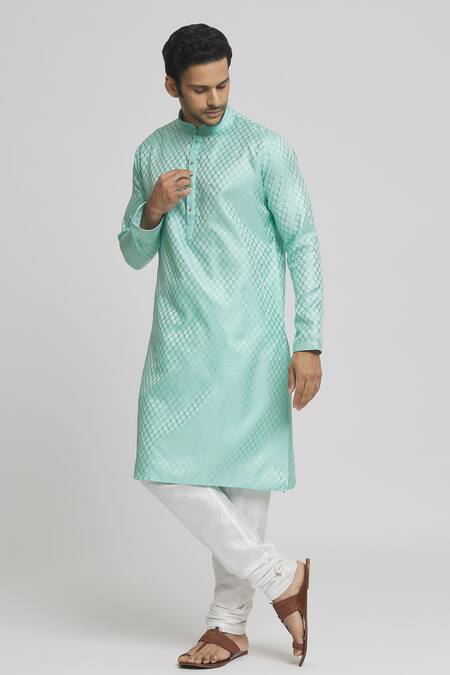 Buy_Arihant Rai Sinha_Green Silk Damask Motif Blend Kurta Set_Online_at_Aza_Fashions
