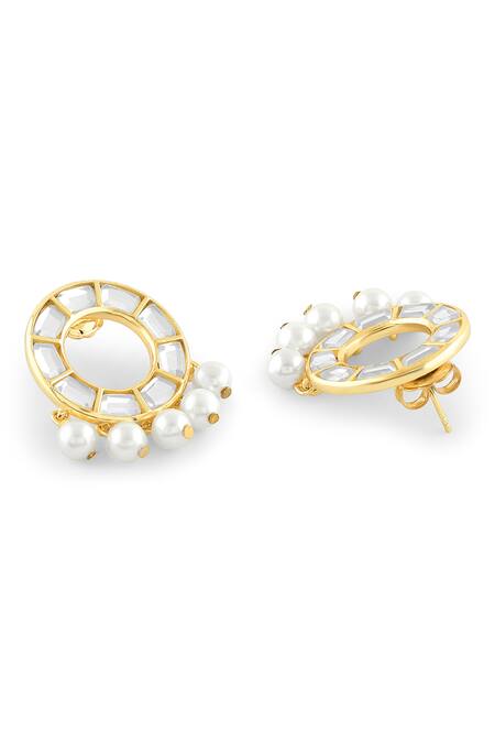 Isharya_Gold Plated Pearls, Mirrors Deco Embellished Dangler Earrings_Online_at_Aza_Fashions