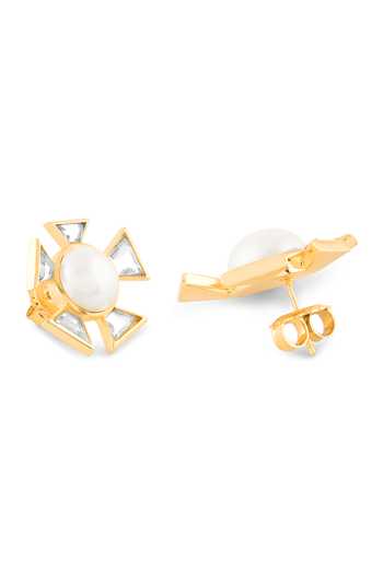 Isharya_Gold Plated Pearls, Mirrors And Embellished Stud Earrings _Online_at_Aza_Fashions