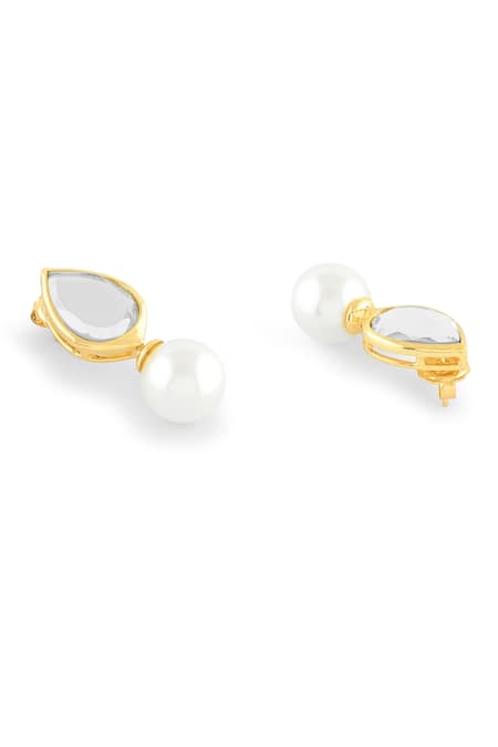CZ and Teardrop Pearl Bridal Earrings in 14K Gold