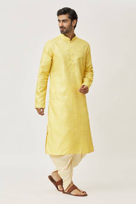Shop Arihant Rai Sinha Yellow Silk Solid Kurta And Dhoti Pant Set Online at Aza Fashions Shop_Arihant Rai Sinha_Yellow Silk Solid Kurta And Dhoti Pant Set_Online_at_Aza_Fashions