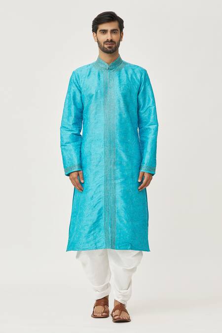Buy Arihant Rai Sinha Blue Silk Embroidery Kurta And Dhoti Pant Set Online at Aza Fashions Buy_Arihant Rai Sinha_Blue Silk Embroidery Kurta And Dhoti Pant Set _Online_at_Aza_Fashions