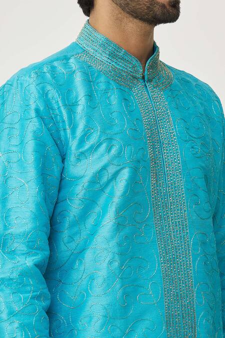 Arihant Rai Sinha Blue Silk Embroidery Kurta And Dhoti Pant Set at Aza Fashions Arihant Rai Sinha_Blue Silk Embroidery Kurta And Dhoti Pant Set _at_Aza_Fashions