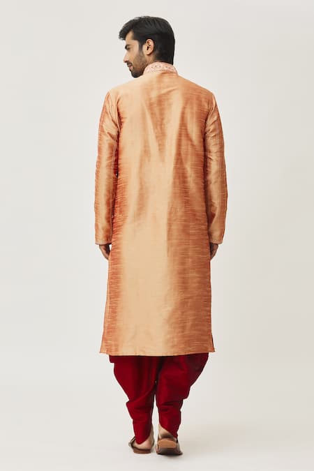 Shop Arihant Rai Sinha Beige Silk Embroidery Thread Kurta And Dhoti Pant Set at Aza Fashions Shop_Arihant Rai Sinha_Beige Silk Embroidery Thread Kurta And Dhoti Pant Set _at_Aza_Fashions