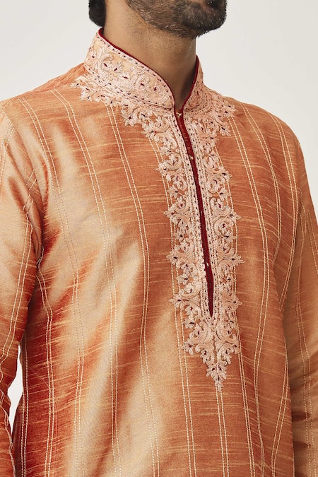 Arihant Rai Sinha Beige Silk Embroidery Thread Kurta And Dhoti Pant Set at Aza Fashions Arihant Rai Sinha_Beige Silk Embroidery Thread Kurta And Dhoti Pant Set _at_Aza_Fashions