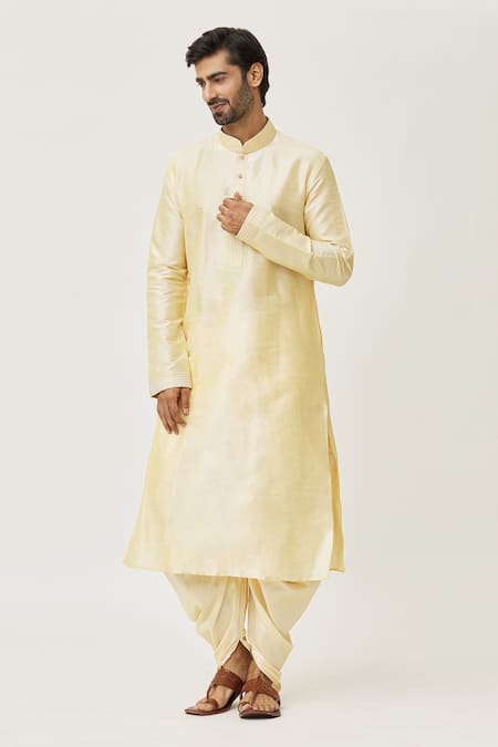 Arihant Rai Sinha Beige Kurta Art Silk Embroidered Thread Placket Work And Dhoti Pant Set 