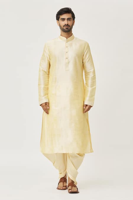 Arihant Rai Sinha_Beige Silk Embroidery Placket Work Kurta And Dhoti Pant Set_Online_at_Aza_Fashions