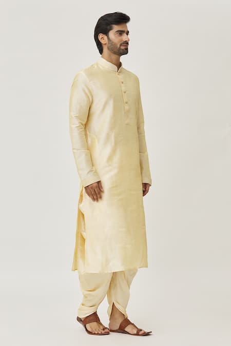 Buy_Arihant Rai Sinha_Beige Silk Embroidery Placket Work Kurta And Dhoti Pant Set_Online_at_Aza_Fashions