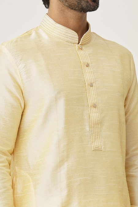 Arihant Rai Sinha_Beige Silk Embroidery Placket Work Kurta And Dhoti Pant Set_at_Aza_Fashions