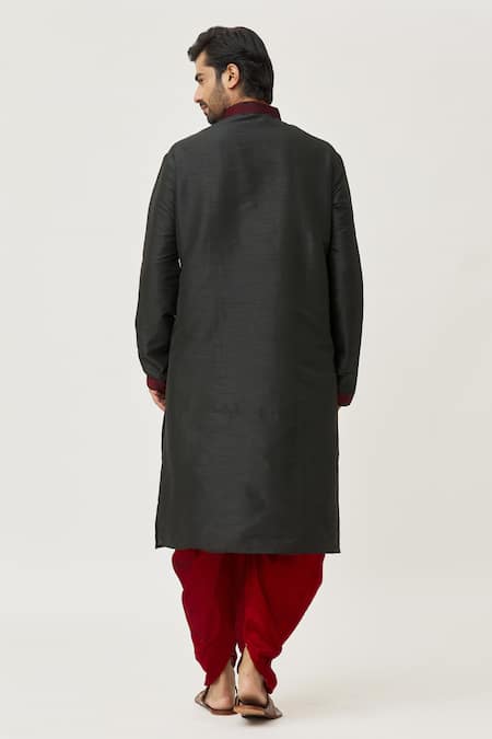 Shop Arihant Rai Sinha Black Silk Embroidery Thread Work Kurta And Dhoti Pant Set at Aza Fashions Shop_Arihant Rai Sinha_Black Silk Embroidery Thread Work Kurta And Dhoti Pant Set _at_Aza_Fashions