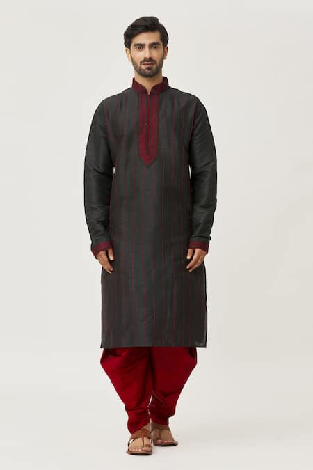 Buy Arihant Rai Sinha Black Silk Embroidery Thread Work Kurta And Dhoti Pant Set Online at Aza Fashions Buy_Arihant Rai Sinha_Black Silk Embroidery Thread Work Kurta And Dhoti Pant Set _Online_at_Aza_Fashions