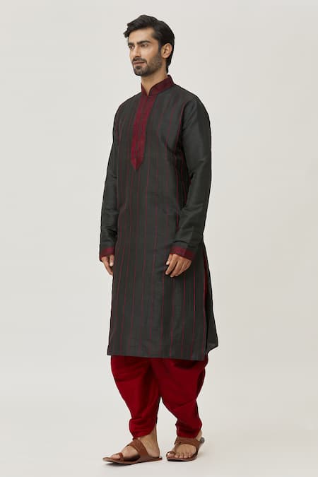 Shop Arihant Rai Sinha Black Silk Embroidery Thread Work Kurta And Dhoti Pant Set Online at Aza Fashions Shop_Arihant Rai Sinha_Black Silk Embroidery Thread Work Kurta And Dhoti Pant Set _Online_at_Aza_Fashions