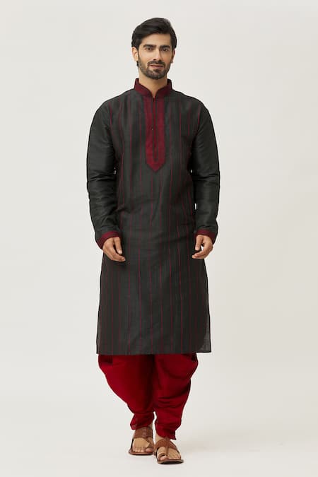 Arihant Rai Sinha Black Silk Embroidery Thread Work Kurta And Dhoti Pant Set at Aza Fashions Arihant Rai Sinha_Black Silk Embroidery Thread Work Kurta And Dhoti Pant Set _at_Aza_Fashions
