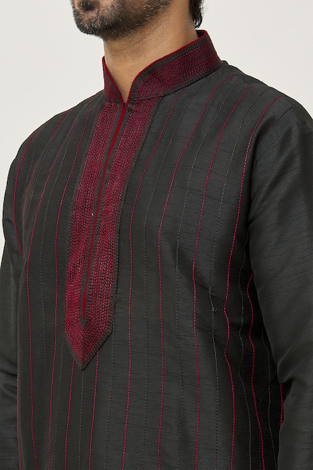 Buy Arihant Rai Sinha Black Silk Embroidery Thread Work Kurta And Dhoti Pant Set Buy_Arihant Rai Sinha_Black Silk Embroidery Thread Work Kurta And Dhoti Pant Set