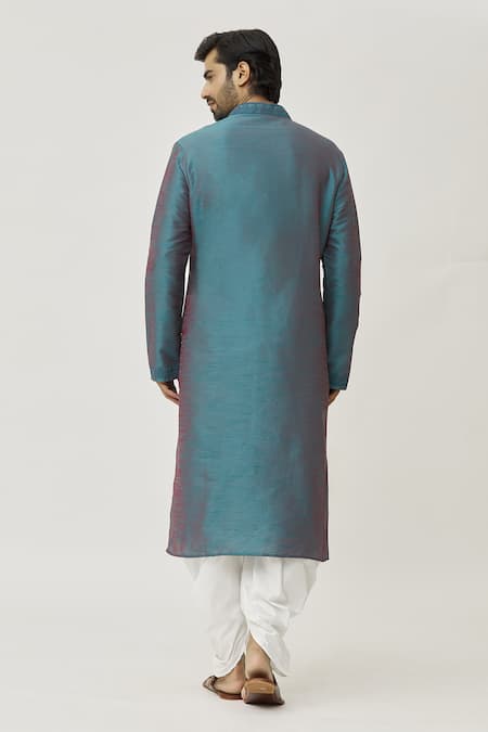 Shop Arihant Rai Sinha Grey Silk Embroidery Cuffs Thread Work Kurta And Dhoti Pant Set at Aza Fashions Shop_Arihant Rai Sinha_Grey Silk Embroidery Cuffs Thread Work Kurta And Dhoti Pant Set _at_Aza_Fashions