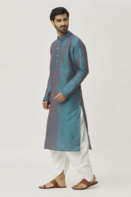 Shop Arihant Rai Sinha Grey Silk Embroidery Cuffs Thread Work Kurta And Dhoti Pant Set Online at Aza Fashions Shop_Arihant Rai Sinha_Grey Silk Embroidery Cuffs Thread Work Kurta And Dhoti Pant Set _Online_at_Aza_Fashions
