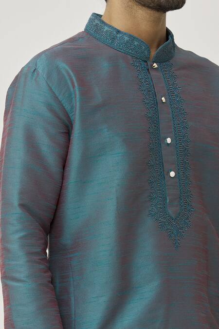 Arihant Rai Sinha Grey Silk Embroidery Cuffs Thread Work Kurta And Dhoti Pant Set at Aza Fashions Arihant Rai Sinha_Grey Silk Embroidery Cuffs Thread Work Kurta And Dhoti Pant Set _at_Aza_Fashions