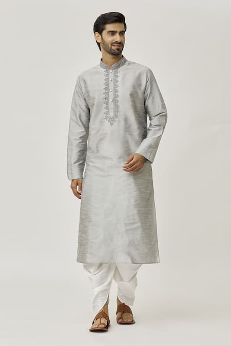 Arihant Rai Sinha Placket Thread Work Kurta & Off-White Dhoti Pant Set 