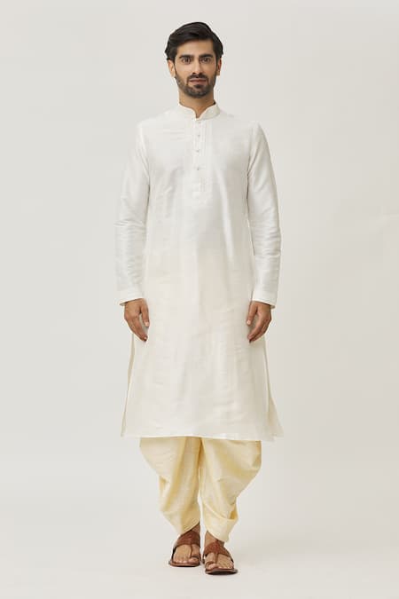 Buy_Arihant Rai Sinha_Off White Silk Embroidery Placket Long Kurta And Dhoti Pant Set 