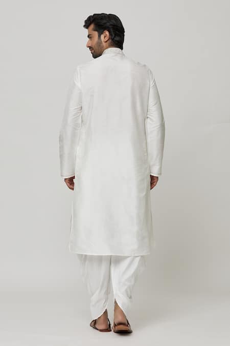 Shop Arihant Rai Sinha Off White Silk Embroidery Placket Thread Work Kurta And Dhoti Pant Set at Aza Fashions Shop_Arihant Rai Sinha_Off White Silk Embroidery Placket Thread Work Kurta And Dhoti Pant Set _at_Aza_Fashions