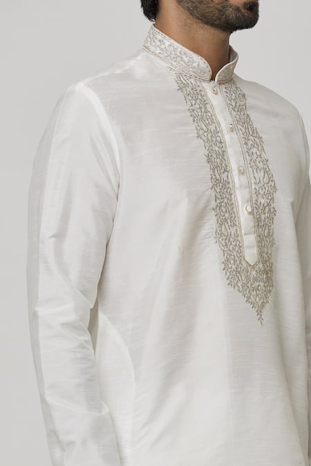 Arihant Rai Sinha Off White Silk Embroidery Placket Thread Work Kurta And Dhoti Pant Set at Aza Fashions Arihant Rai Sinha_Off White Silk Embroidery Placket Thread Work Kurta And Dhoti Pant Set _at_Aza_Fashions
