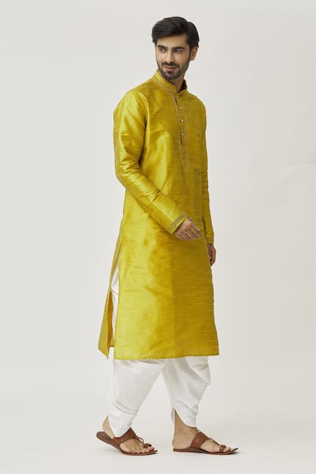 Shop_Arihant Rai Sinha_Green Silk Embroidery Placket Aari Kurta And Dhoti Pant Set _Online_at_Aza_Fashions