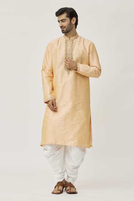 Arihant Rai Sinha Placket Floral Work Kurta & Off-White Dhoti Pant Set 