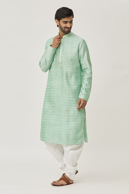 Buy_Arihant Rai Sinha_Green Silk Stitch Lines Embroidered Kurta And Dhoti Pant Set_Online_at_Aza_Fashions