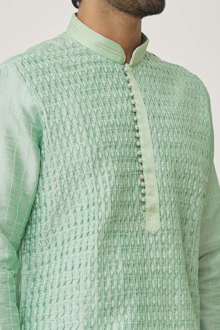 Shop_Arihant Rai Sinha_Green Silk Stitch Lines Embroidered Kurta And Dhoti Pant Set_Online_at_Aza_Fashions