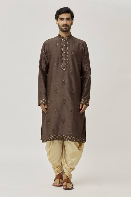 Arihant Rai Sinha_Brown Silk Mirrors, Embroidery Kurta And Dhoti Pant Set_Online_at_Aza_Fashions