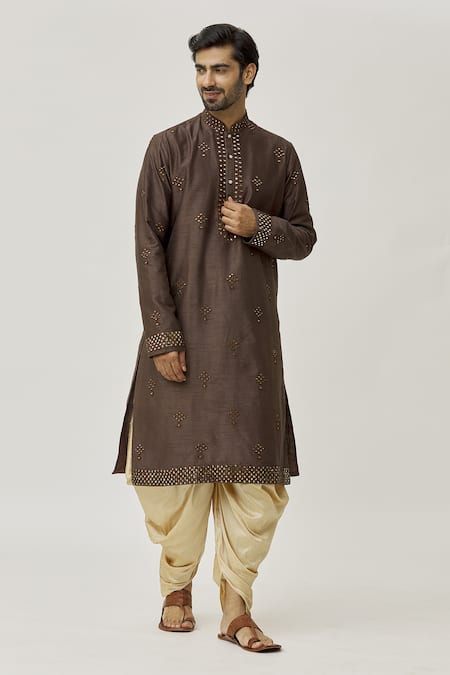 Buy_Arihant Rai Sinha_Brown Silk Mirrors, Embroidery Kurta And Dhoti Pant Set_Online_at_Aza_Fashions