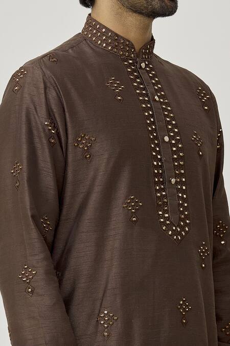 Shop_Arihant Rai Sinha_Brown Silk Mirrors, Embroidery Kurta And Dhoti Pant Set_Online_at_Aza_Fashions